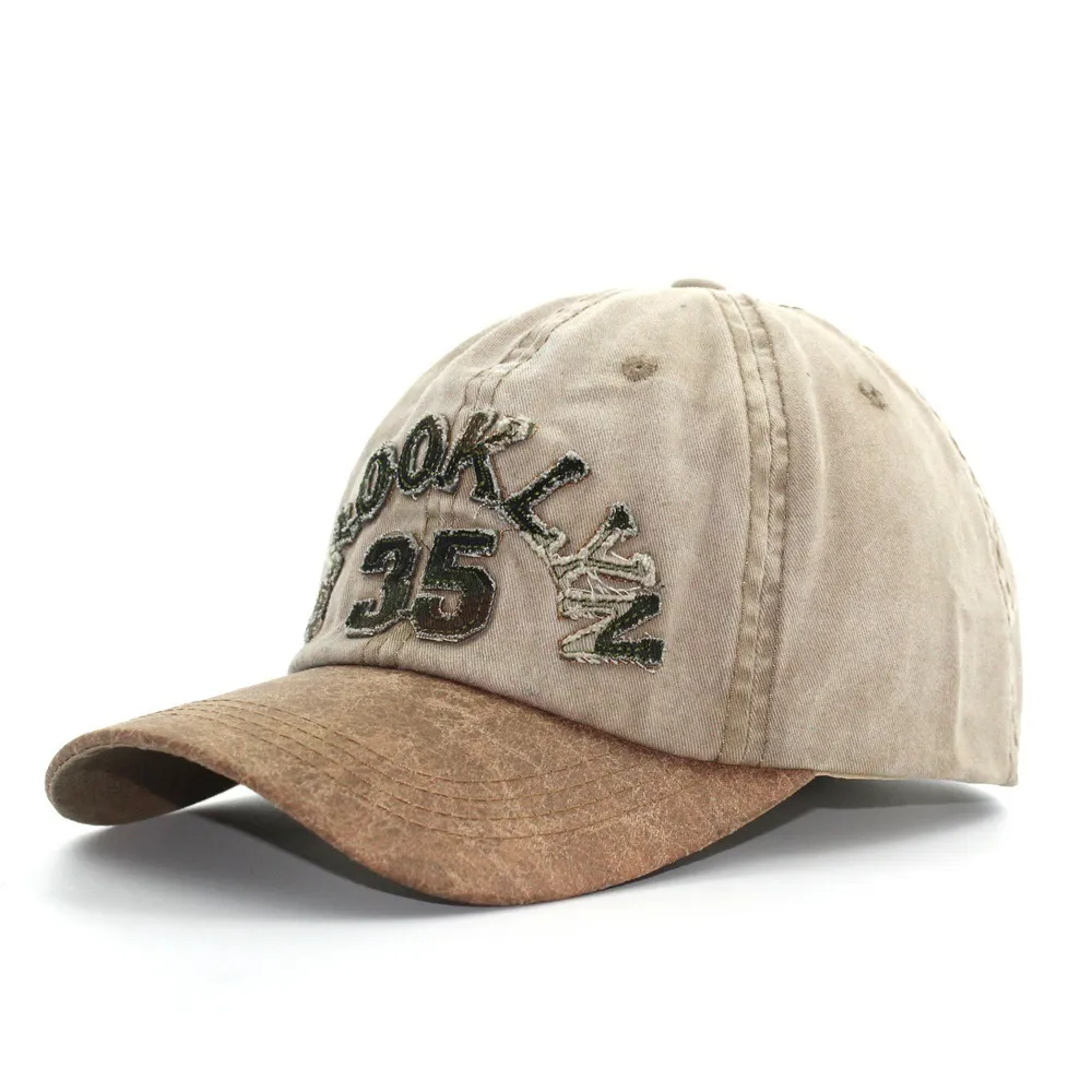 Роскошная Бруклин Письмо Вышитая бейсбольная кепка промытый хлопчатобумажную шляпу