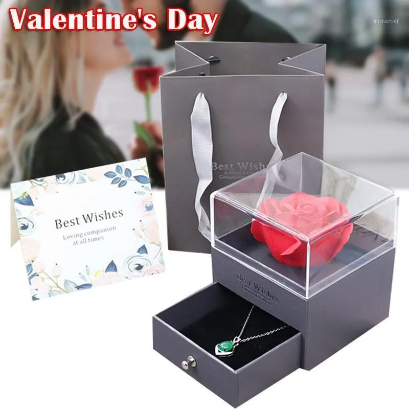 Present Wrap Valentine's Day Box med tvålblomma och låda grå/grön ringlagring för små smycken Mowa
