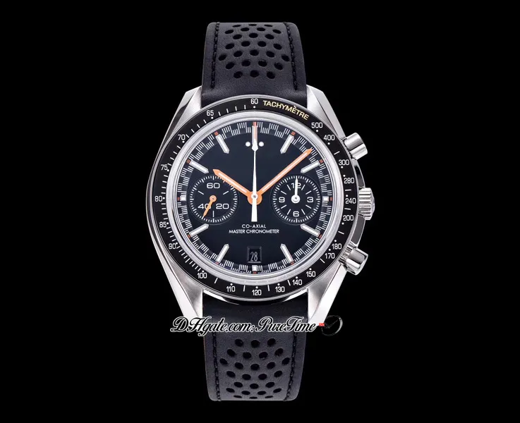 OMF A9900 Montre chronographe automatique pour homme Moonwatch Cadran noir Aiguille orange 329 32 44 51 01 001 Bracelet en cuir Super Edition Watche247l