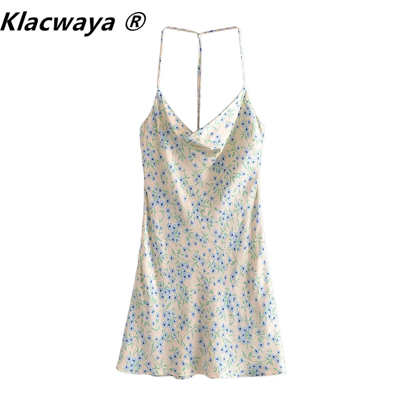 Summer Dress Woman Za Floral Print Slip Mini Women Fashion Knot Strap Ruched Backless Sexy Short es 210521