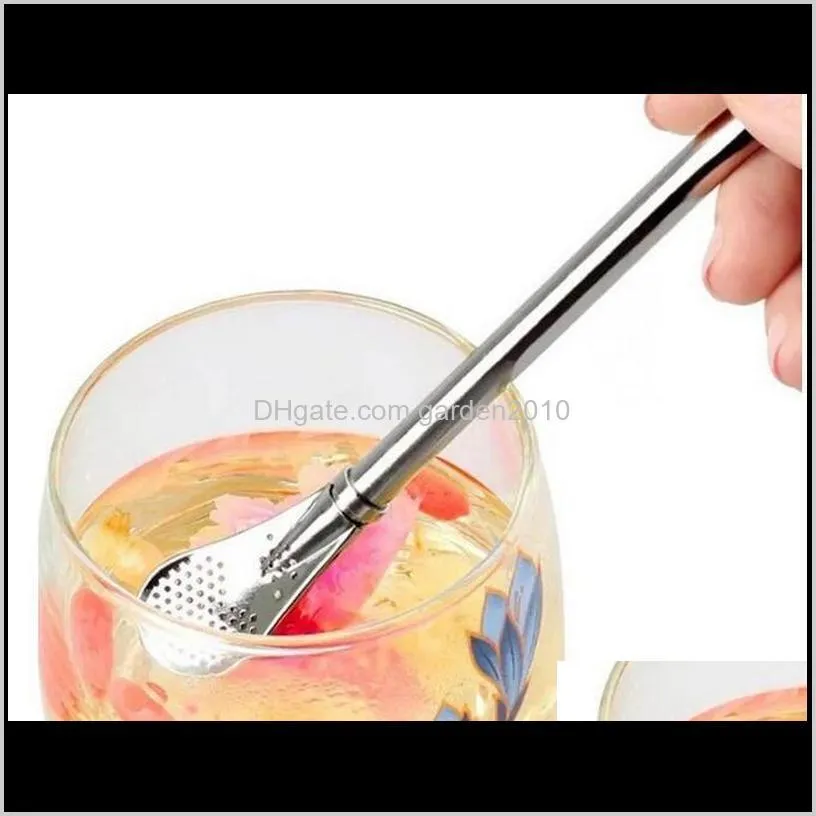 100pcs 15.8cm 304 stainless steel reusable yerba mate straw coffee juice lemon filtering spoon bombilla straw filter