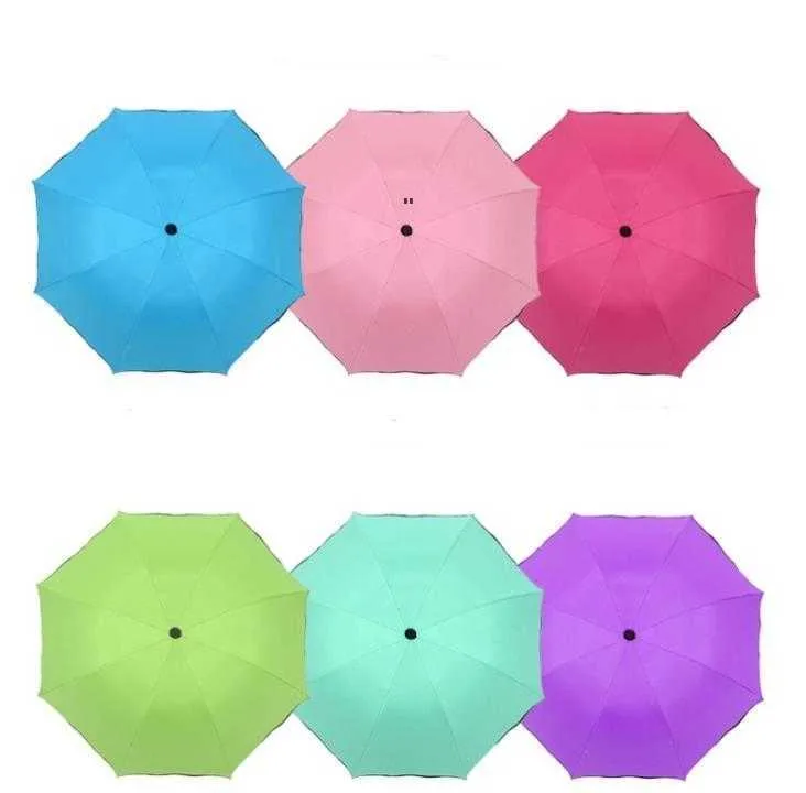 휴대용 3 접이식 방진 우산 100pcs / lot 우산 안티 -UV 썬 샤드 파라솔 마술 꽃 돔 자외선 차단제