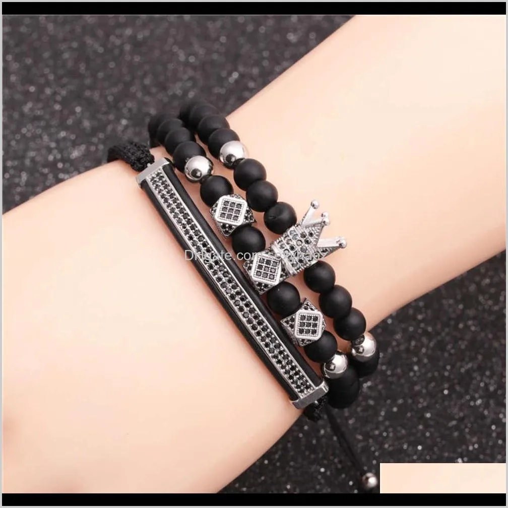 sales accessories 6mm frosted stone crown three cut round leather strap beaded bracelet diy