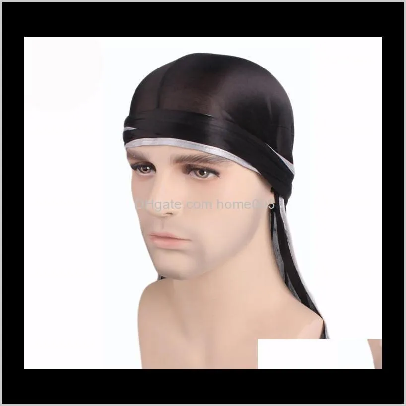 new fashion men`s satin durags bandanna turban wigs men silky durag headwear headband pirate hat hair accessories b395