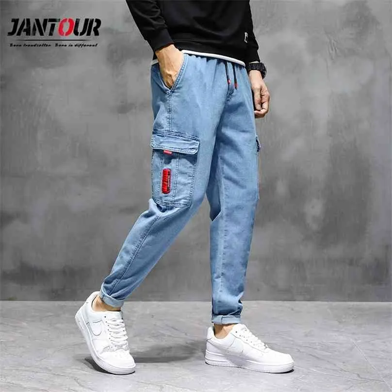 Cargo Harlan Pocket Jeans Uomo Cotton Beam Feet Leggings Slim Tuta Stile classico Moda Blu Pantaloni da jogging casual Uomo 210716