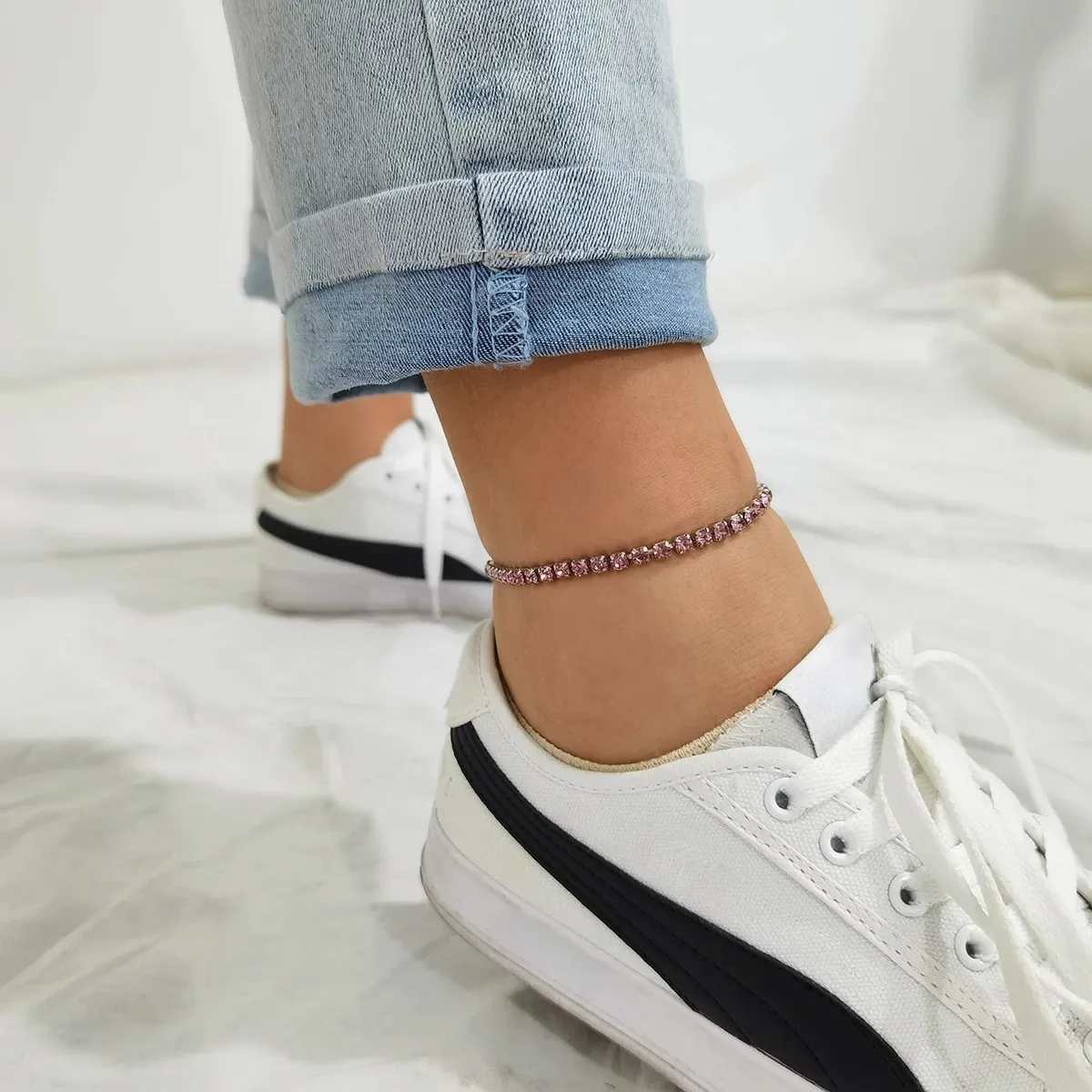 Fashion Luxury Sweet Iced Out Rhinestone Chain Boho Anklet For Women Vintage Punk Foot Jewelry Bracelet On The Leg Wholesale