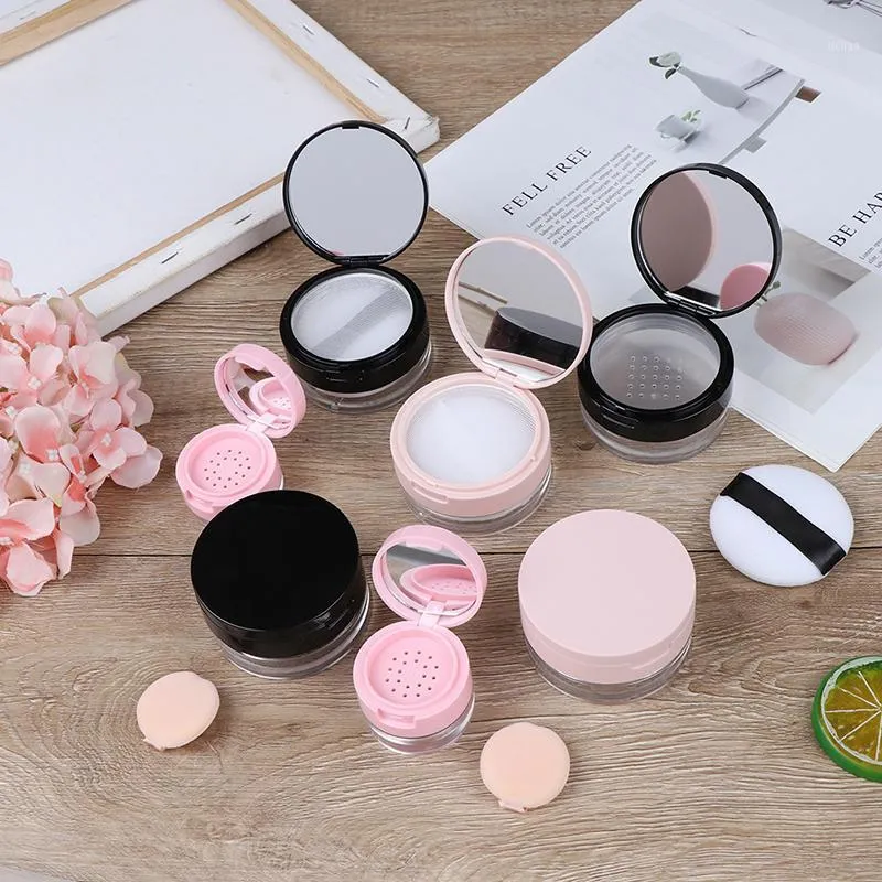 Garrafas de armazenamento frascos 7styles Caixa de pó plástica portátil vazio pote solta com espelho de peneira Cosmetic Sifter Jar Travel Makeup Recipiente