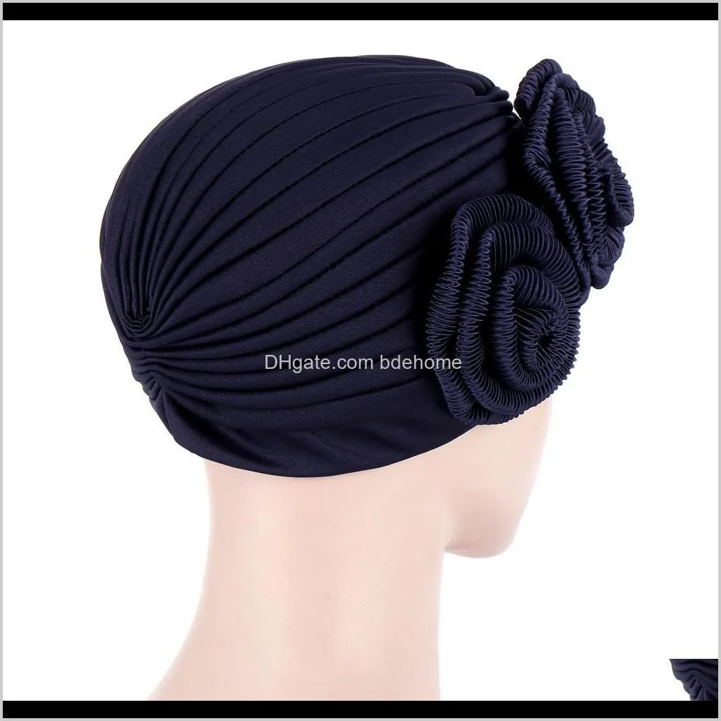 2020 new style popular flower turban hat knot india cap muslim hat hijabs muslim scarf big flower