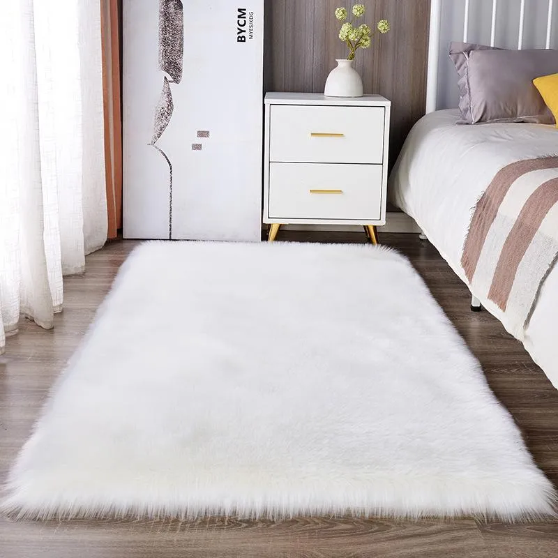 Carpets Modern Plush Soft Sheepskin Bedroom Girl Room Carpet Imitation Wool Long Hair Bedside Rug Pink Red White Living Fur