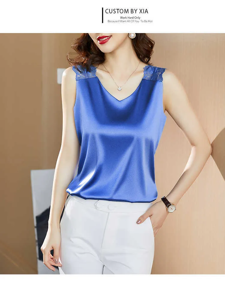 Sexy Satin Lace V Neck Sleeveless Blouse With Elastic V Neck For Women Plus  Size 5XL 210604 From Bai04, $12