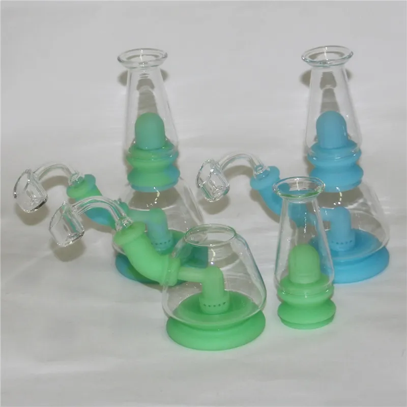 Bong d'acqua per tubi in silicone fumanti che si illuminano al buio con ciotola / banger al quarzo spesso 4 mm FDA Silicon Dab Rigs Bong infrangibile per rig petrolifero