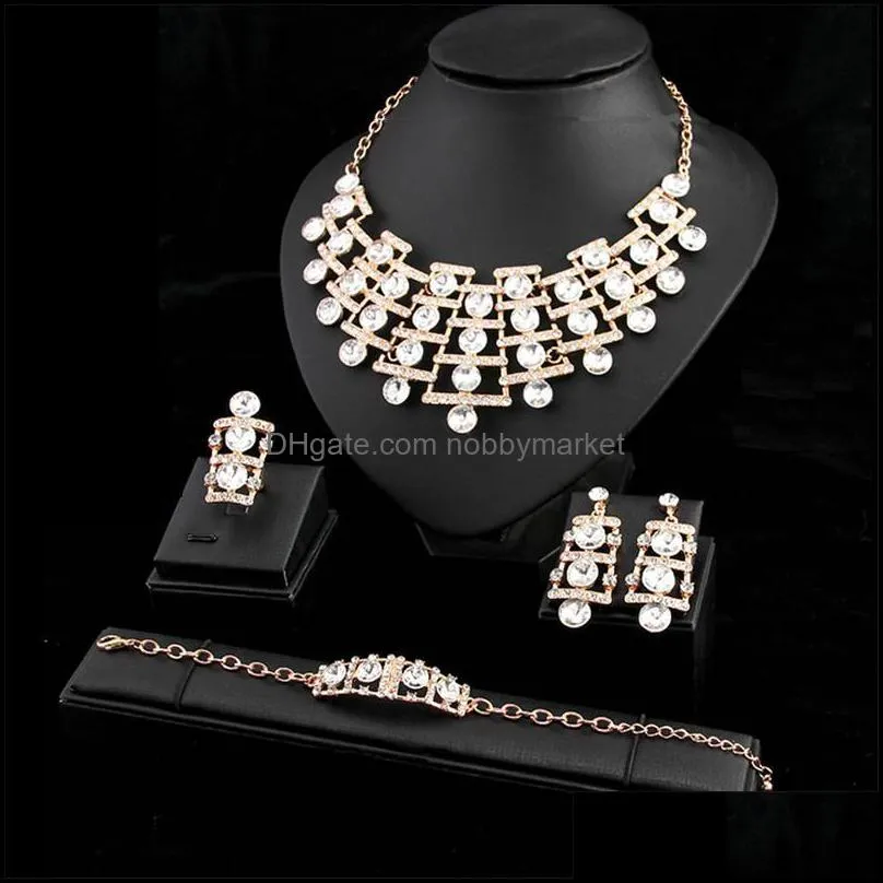 Earrings & Necklace Fashion Crystal Earring Bracelet Ring Jewelry Sets For Women Brides Bridal Wedding Party Jewellery Accessories