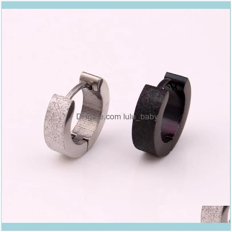 Fashion Women Small Hoop Earrings Color Black Frosting Stainless Steel Round Huggie Jewelry For Cool Men 4*13mm &