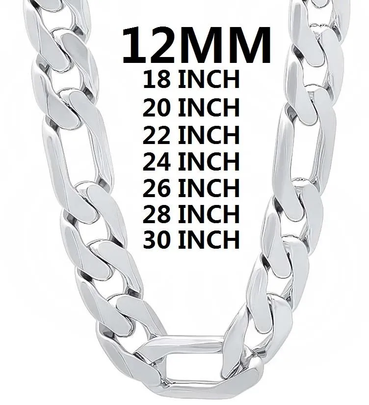 Цепи Сплошное 925 Серебряное колье для мужчин Классическая 12-миллиметровая кубинская цепь 18-30 дюймов Харм Высококачественные модные украшения свадьба