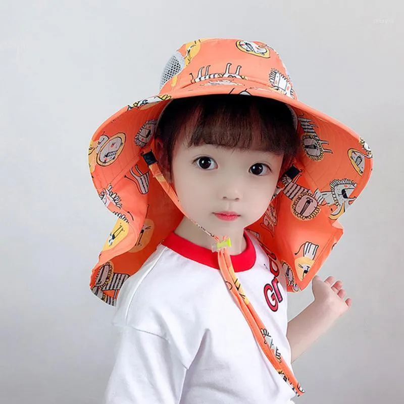 Caps & Hats Summer Baby Sun Hat Toddler Kids Girls Cute Cartoon Sunscreen Cap Extended Beach Bucket 3-12Y