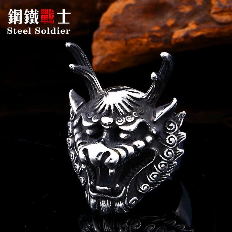 Cluster Rings Steel Soldier Animal For Men Chinese Dragon Stainless Jewelry As Gift