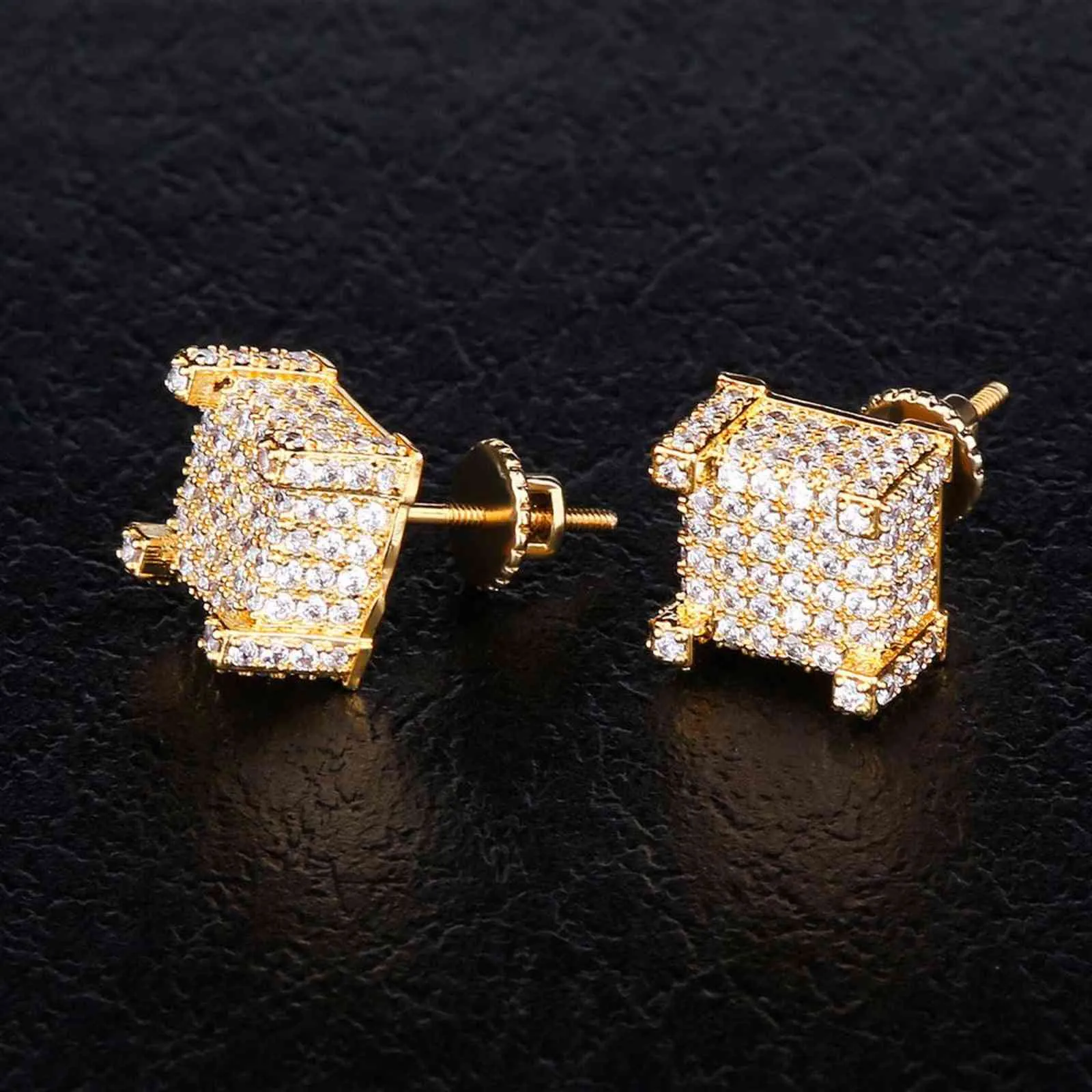 KRKC&CO Micro Pave Gold Iced Out 3D CZ Earrings Hip Hop Jewelry for // online store for Wholesale Agent in Stock