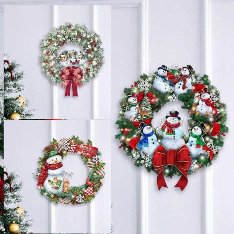 Рождественские украшения Домашняя гирлянда украшения милый Санта-Клаус венки с красным бантом для стены двери окна орнаментальный декор