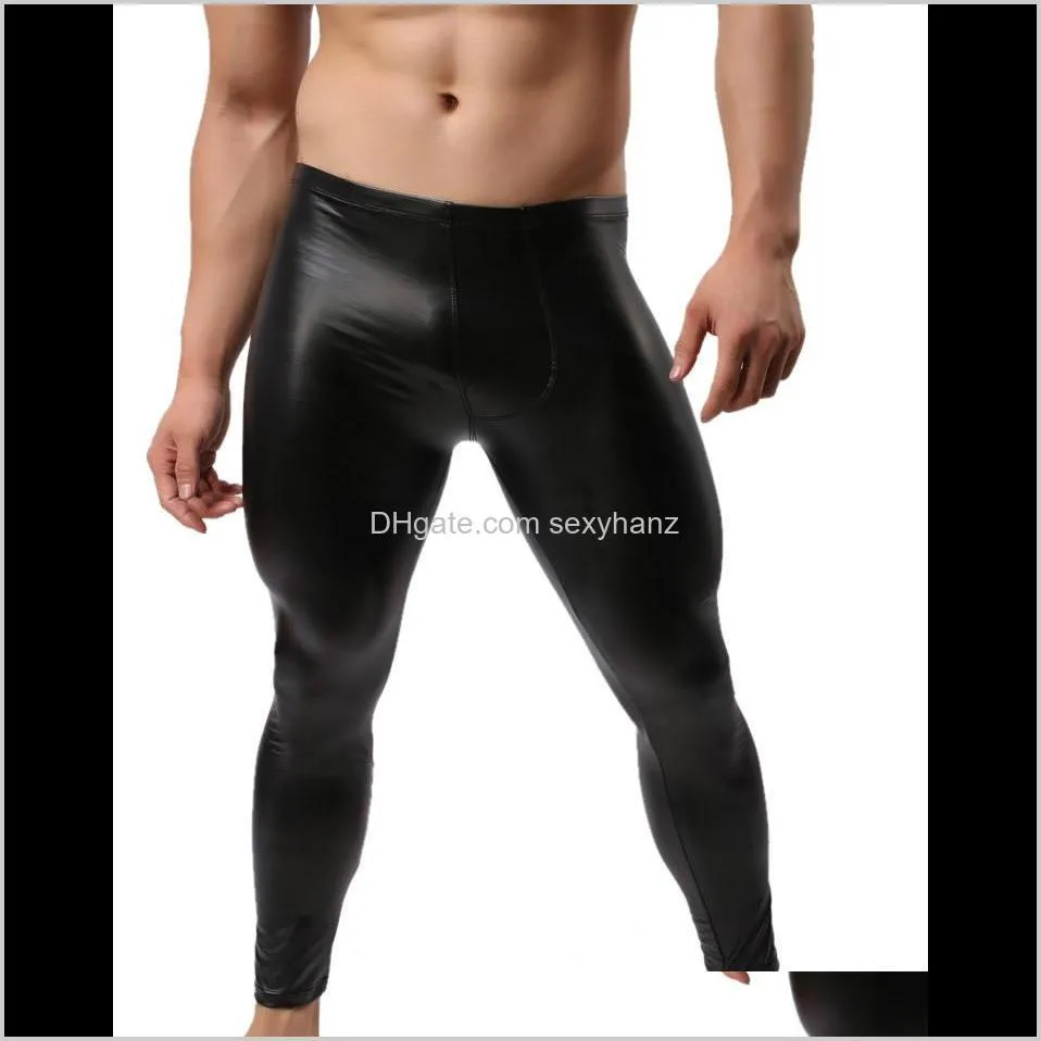 fashion mens black faux leather pants long trousers sexy and novelty skinny muscle tights mens leggings slim fit tight men pant m-2xl