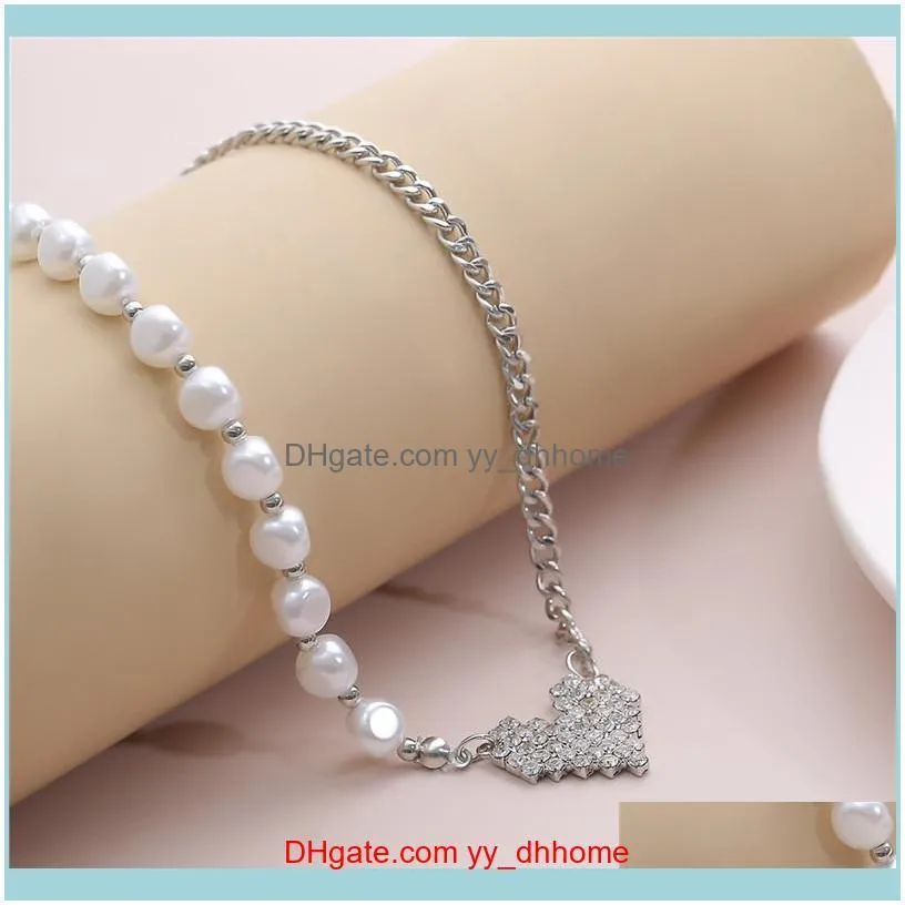 Imitation Pearl Choker Necklace For Women Collar Rhinestone Heart Pendant Punk Jewelry Fashion 2021 Necklaces