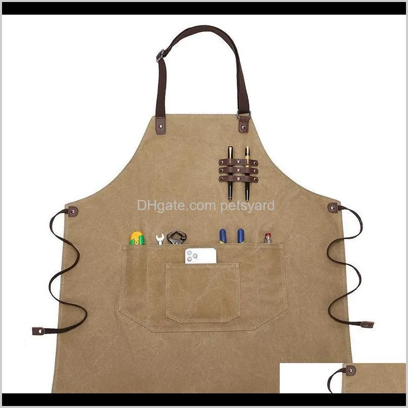 durable goods unisex canvas work apron with tool pockets wraparound strap adjustable for woodworking painting aprons