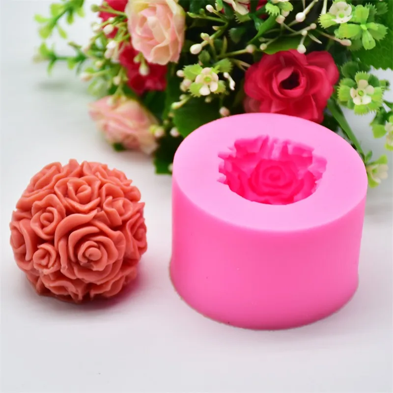 Chuangge Bougies à la main Bricolage Silicone Moule 3D Rose Ball AROMATHERAPÉ DE CIRON GLYSUM FORME FORME BOUGENES Faire des fournitures 1352 V2