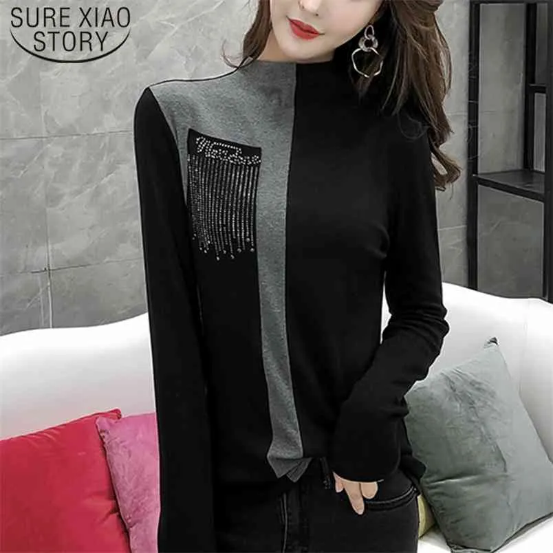 Vintage T Gömlek Uzun Kollu Mujer De Moda Giyim Kadın Tee Cepler Kıyafetler Kore Femme Blusas 7557 50 210506