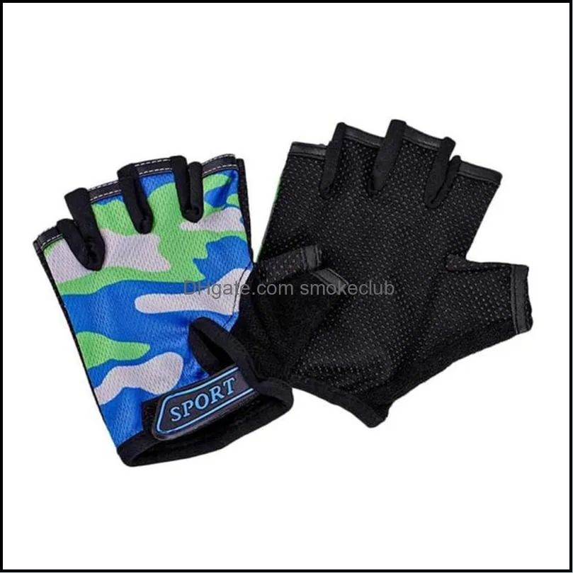 Cycling Gloves Kids Camouflage Children`s Half Finger Bicycle Non-slip Bike Riding Equipment For Sports