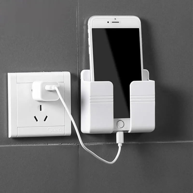 Wall Phone Charging Holder Mount Phone Charger Socket Pocket Damage Free Stand For Cell Phone Durable Practical Adhesive Universal White