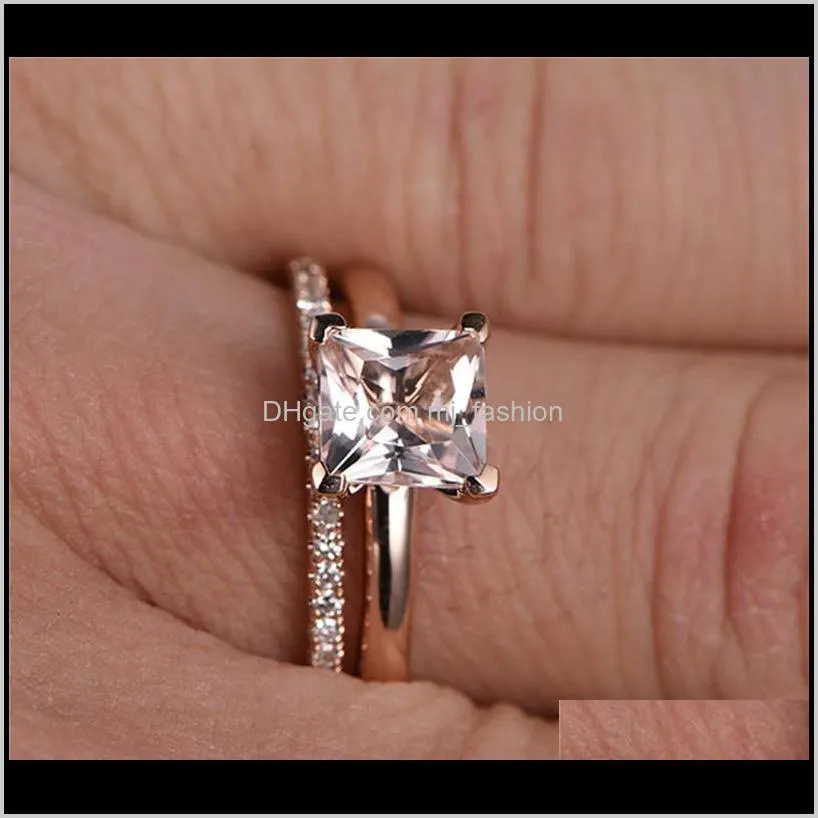 choucong princess cut ring set rose gold wedding band rings for women finger jewelry gift lx0115