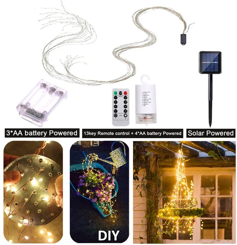 2m corda luzes led solar videiras fadas ramo luz cobre fio de prata bateria lâmpada de decoração para christmas jardim pátio