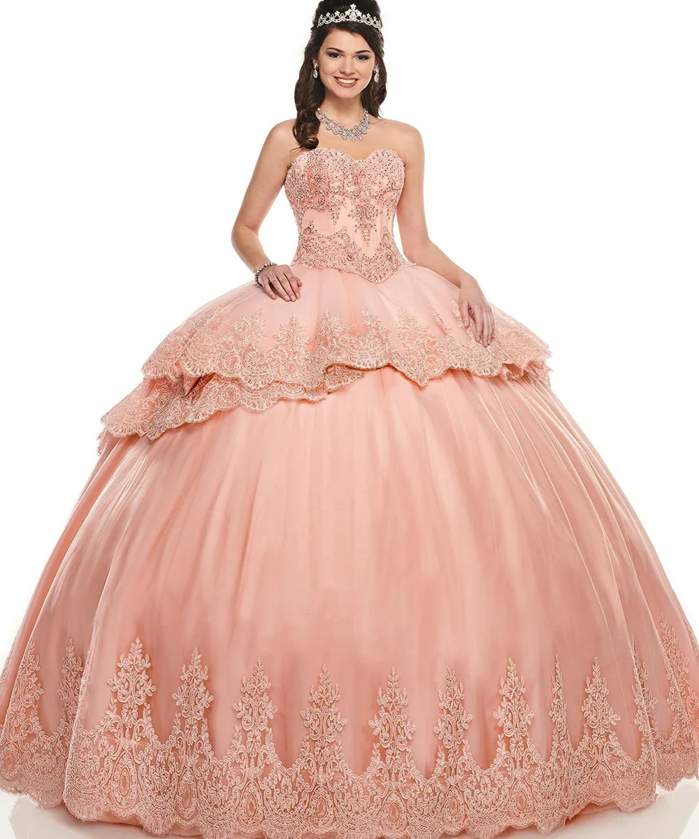 Lyx 15 år Quinceanera klänningar 2021 med kort jacka boll klänning spets pärlstav prom klänning tiered korsett party robe de marie 6 vestidos 16 años