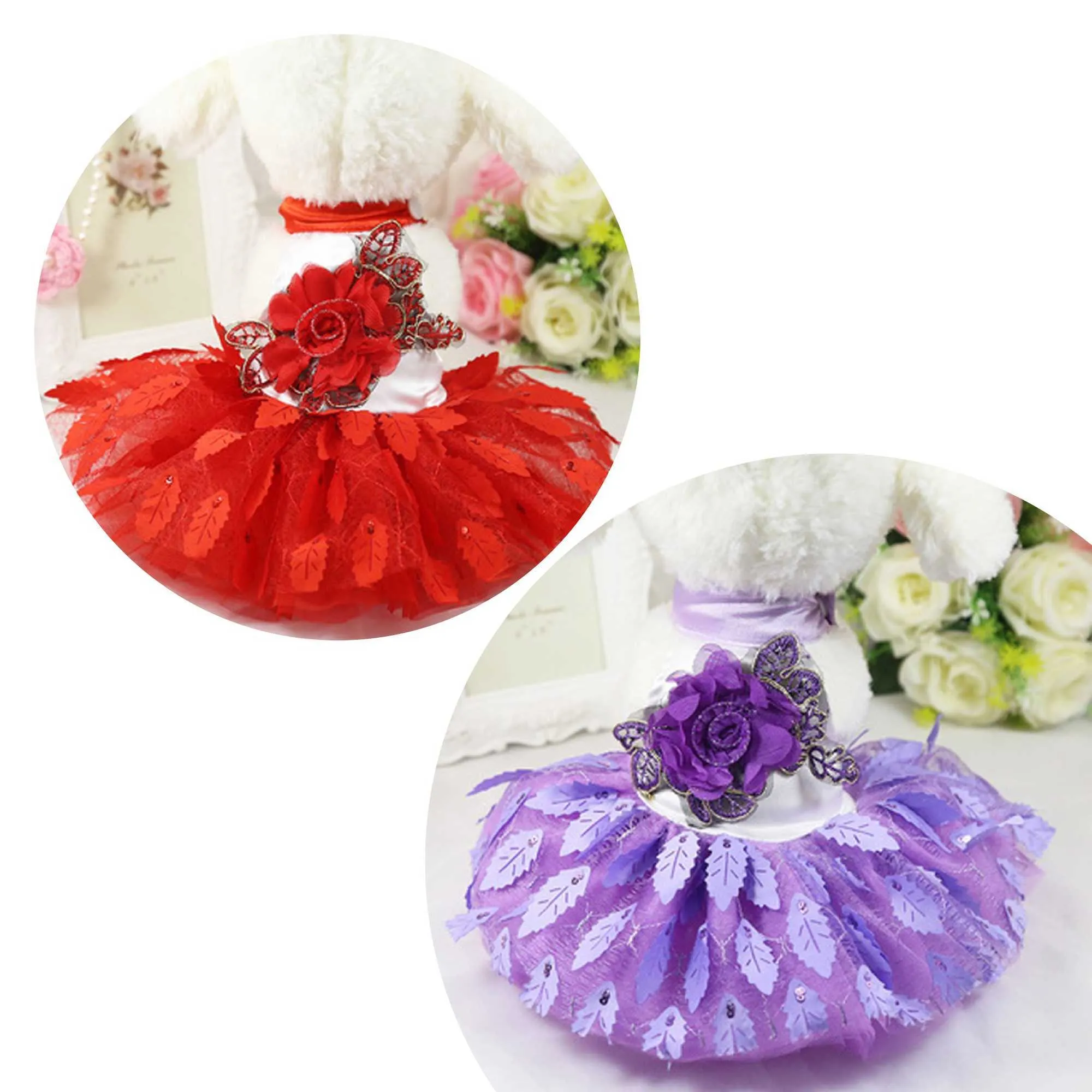 Wedding Party Dress Thin Embroidered Flower Yarn Beautiful Pet Clothes For Small Dog Cat Tulle Knitting