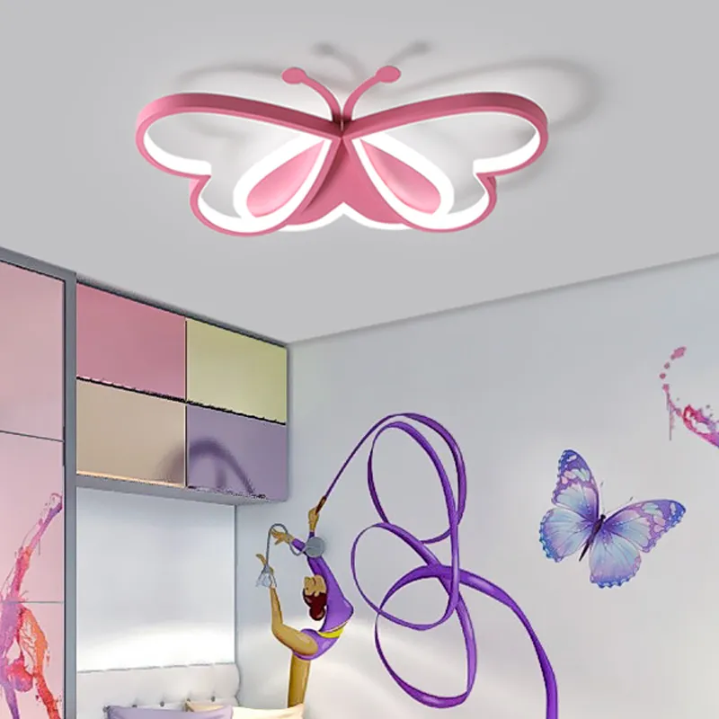 Nordic children's room ceiling light pink / blue cartoon butterfly LED bedroom lamp AC85 - 265V