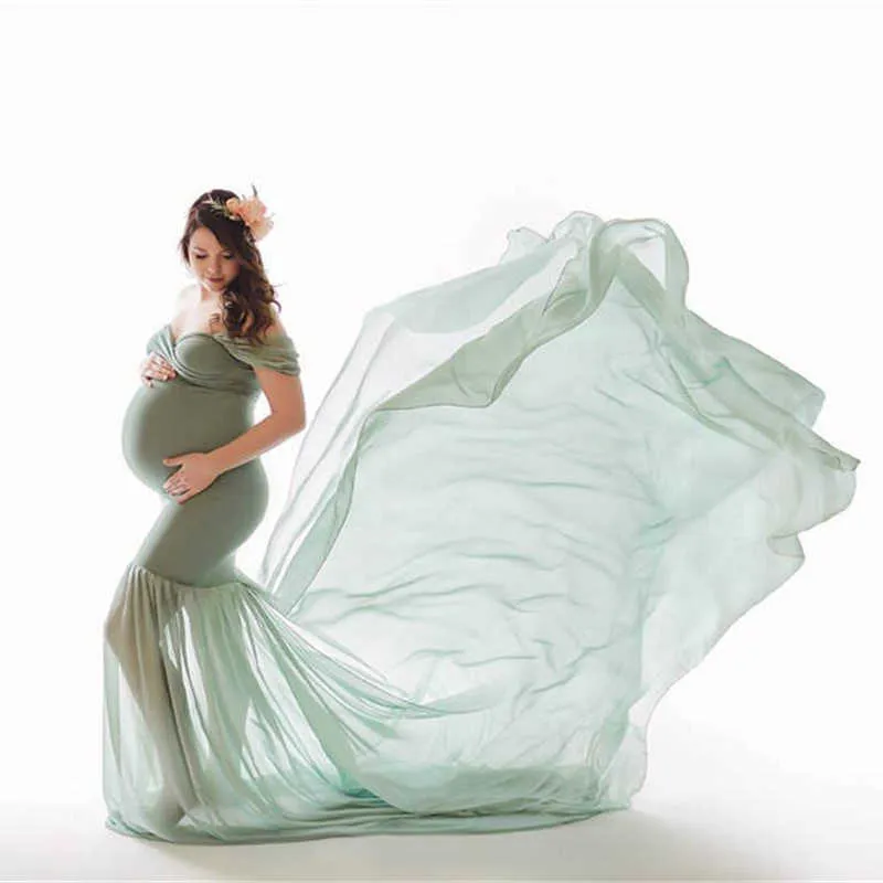 Puntelli per fotografia di maternità lunghi in cotone Abito da gravidanza in chiffon per il servizio fotografico con spalle scoperte per le donne Maxi abito di maternità Y0924