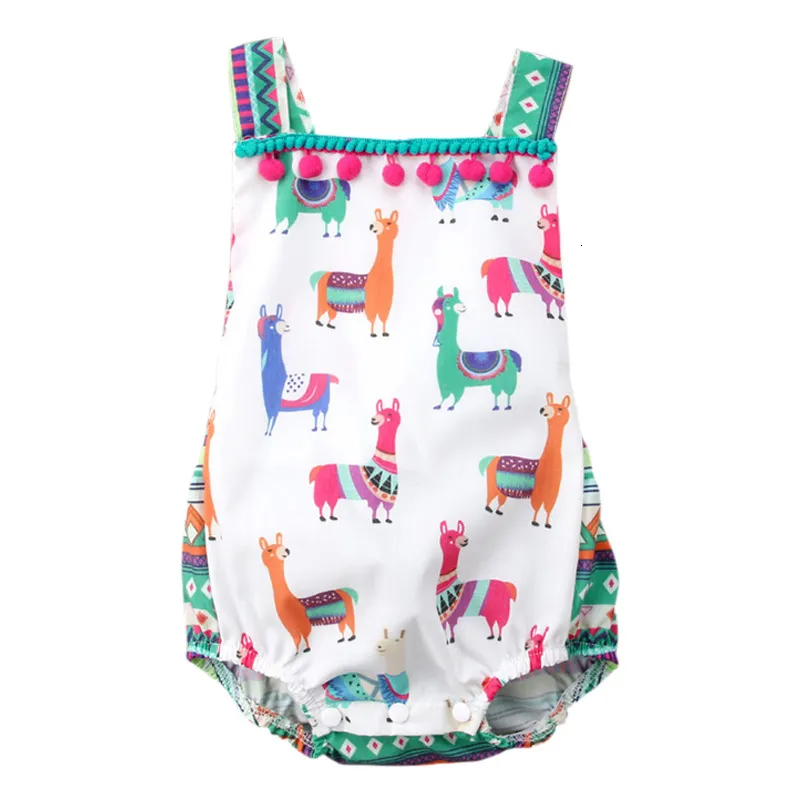 어린이 여름 의류 신생아 유아 아기 소녀 프린지 동물 bodysuit jumpsuit 복장 민소매 백리스 sunsuit