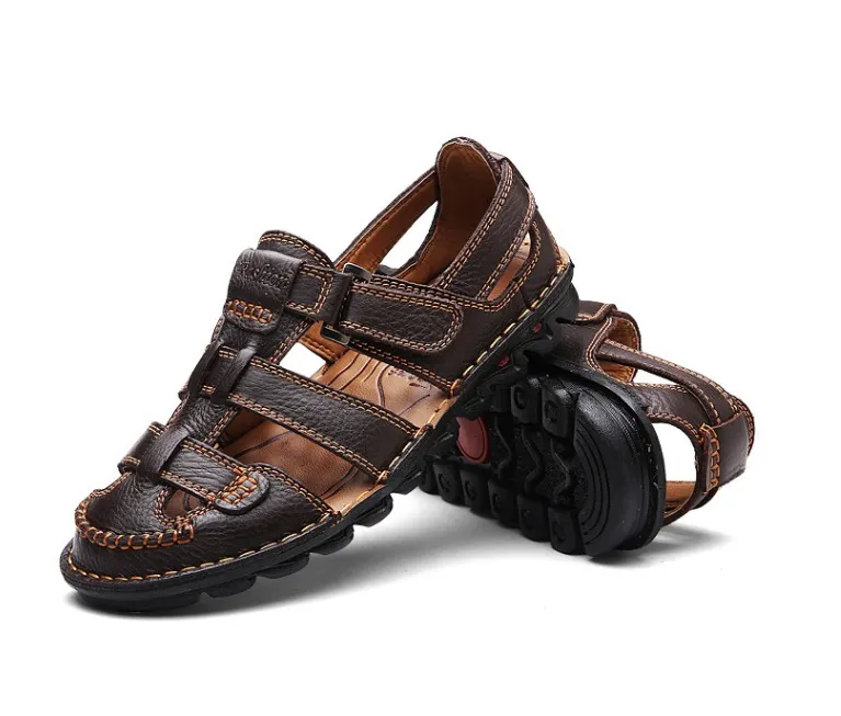 Классические высококачественные коровьи кожаные сандалии летом на открытом воздухе ручной работы мужская сандалия мода удобные мужчины пляжные дизайнерские туфли 48