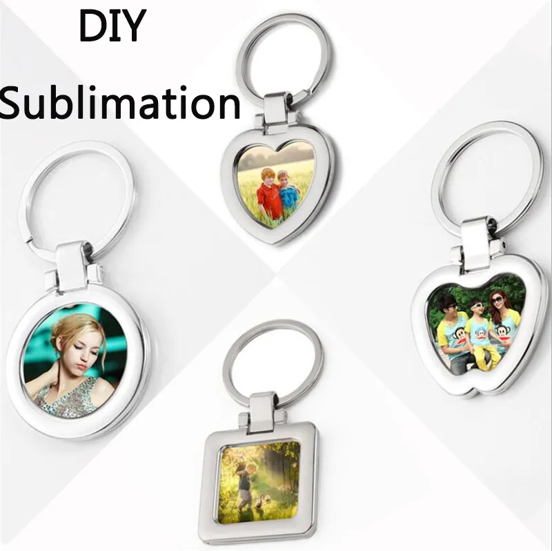 Sublimation Photo Frame Keychain Favor Zinc Alloy Round Heart-shape Key Pendant Blank DIY Keyring Creative Gift