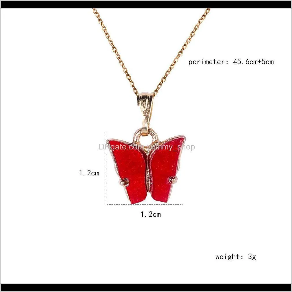 colorful butterfly pendant necklace gold chains for women simple temperament resin stone druzy necklaces jewelry gifts wholesale