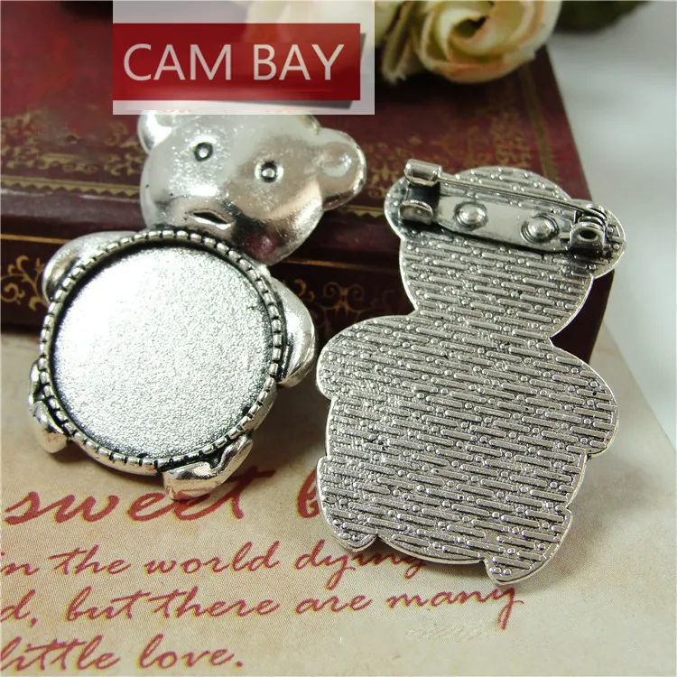 DIY Brooch Pin Base Set - 20mm Animal Bear Heart Cabochon Settings ...