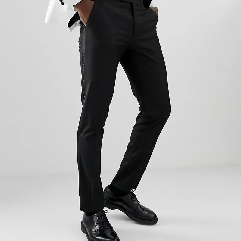 Costumes pour hommes Blazers Noir Hommes Costume Pantalon avec bande latérale Une pièce Slim Fit Homme Pantalon Vêtements de mode 2022 pour mariage 251N