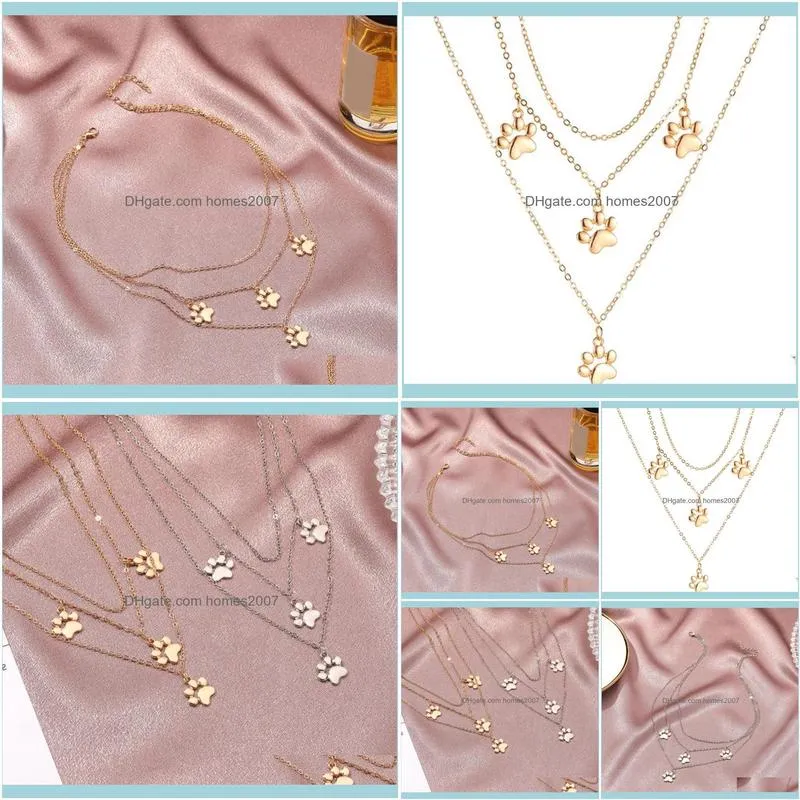 Multilayer Necklace Cute Animal Cat Foot Print Pendant For Women Alloy Chokers Fashion Jewelry Chains