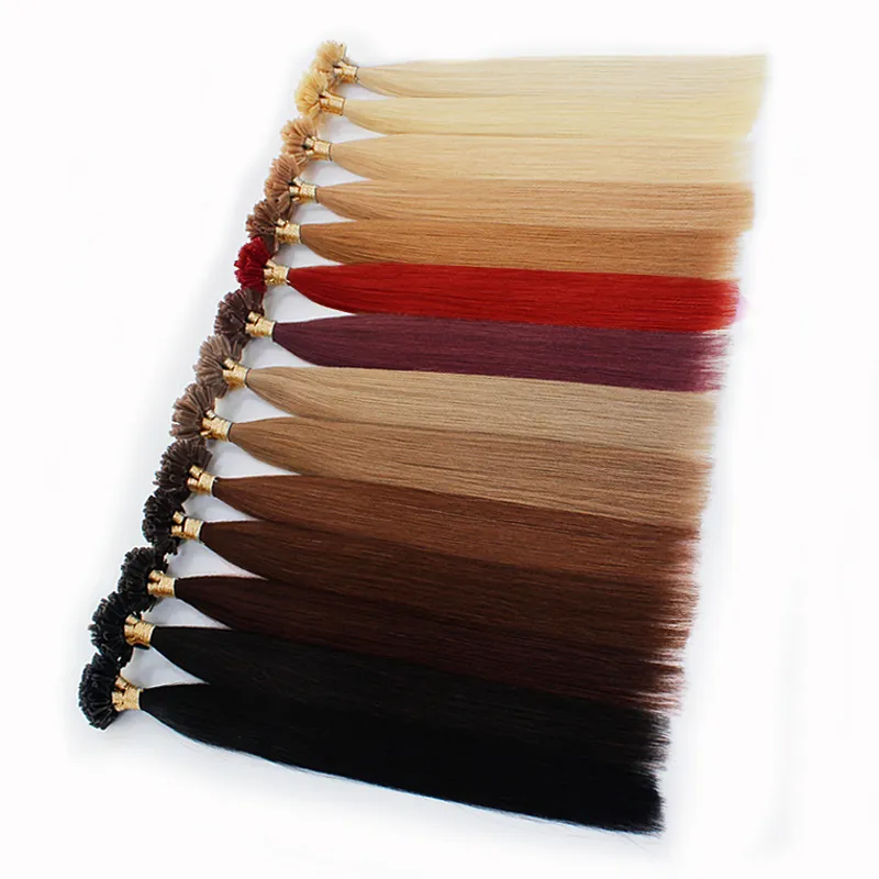 U Tipped Remy Fusion Human Hair Extensions Nail Tip Pre-bonded Keratin 50 strands/pack 30g 40g 50g #1B Black #4 Dark #8 Light brown #613 Blonde 14-26inch 14 colors available