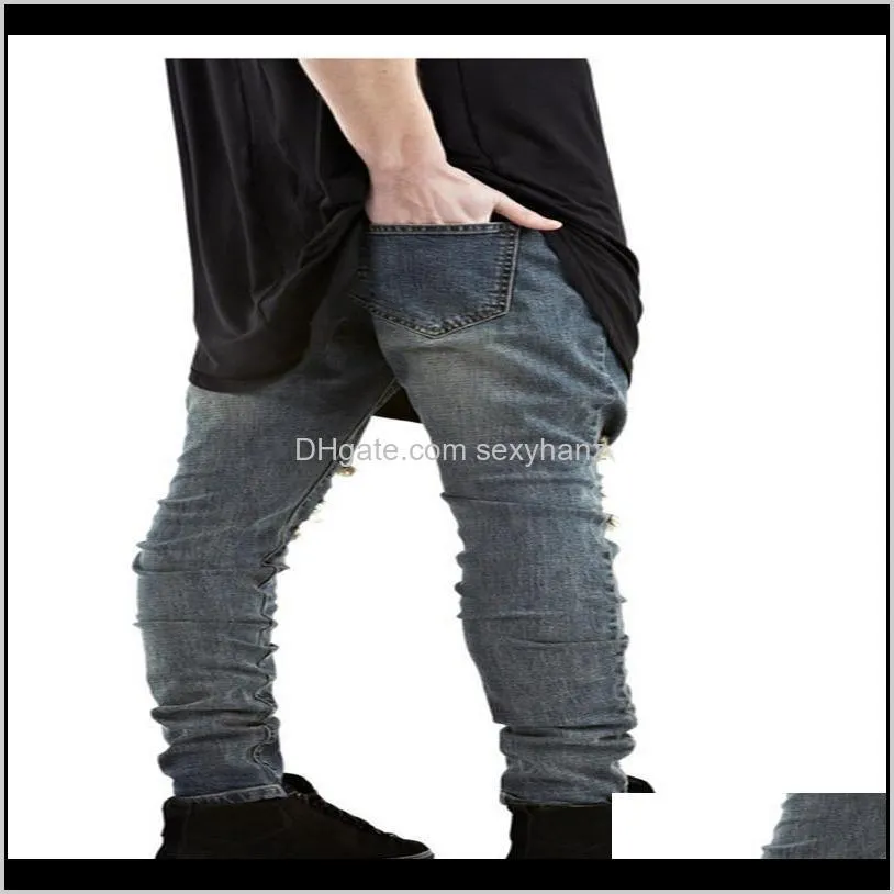 wholesale-hot slim elastic ripped biker jeans men hip hop men skinny jeans men jeans denim pants feet