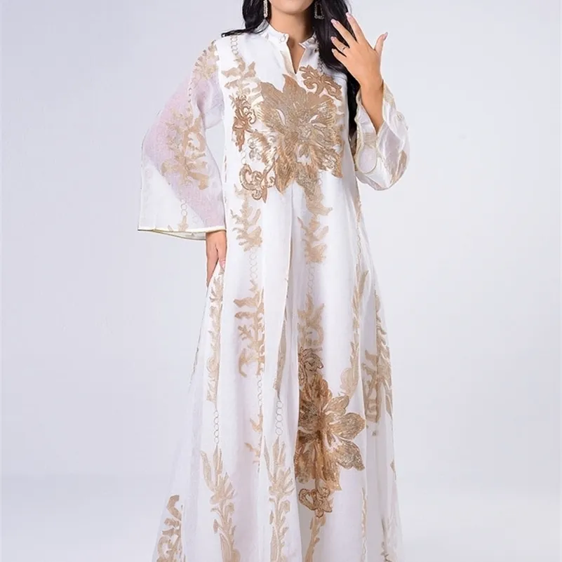 Siskakia Sequins Embroidered Abaya Dress For Women Moroccan Kaftan Turkey Arabic Jalabiya White Islamic Ethnic Robe Eid 210719