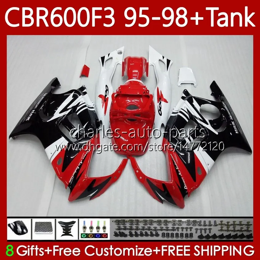 Kropp + Tank för Honda Red Glossy CBR 600F3 600 F3 CC 600FS 97 98 95 96 Bodywork 64NO.151 CBR600 FS CBR600F3 CBR600FS 1997 1998 1995 1996 CBR600-F3 600CC 95-98 Fairings Kit