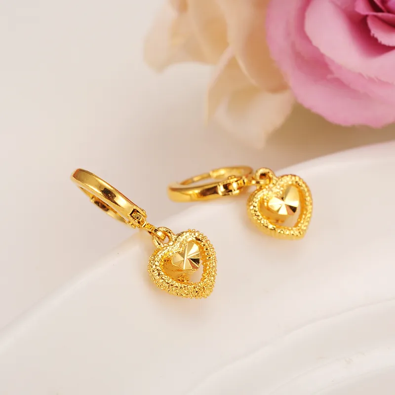 Hjärta dangle ljuskrona örhänge kvinnor födelsedagspresent trendig 18 k gul solid guld engagemang bröllop band löfte