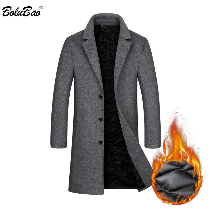 BOLUBAO Men Winter Wool Blend Coat Quality Brand Men Fashion Casual Wool Overcoat Luxurious Slim Wild Wool Coats Male 210518