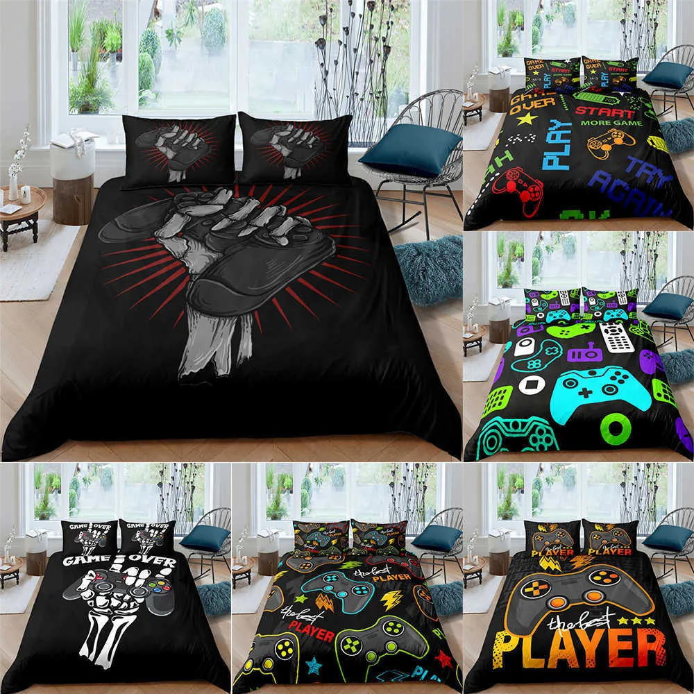 Home Textiles Bedding Set Gamer Life Pattern Printed Comforter Duvet Cover Queen King Size 210615