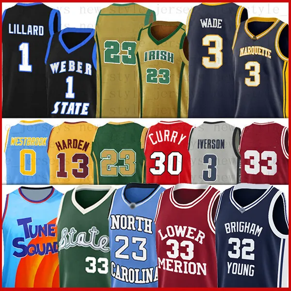 Curry Durant Mannen NCAA LSU Basketbal Jerseys Russell Soongers Hardaway Harden Young Westbrook 11 Trae Marquette Dwyane Golden Iverson Wade Kevin Stephen Jerseys